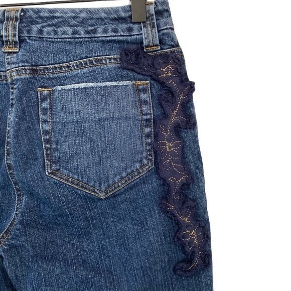 INC Floral Embroidered Boot Cut Distressed Jeans Mid-Rise Stretch Cottagecore - Picture 7 of 16